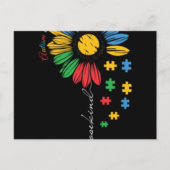 Postal De Anuncios Elige Ser Amable Conciencia del Autismo Girasol (Anverso)