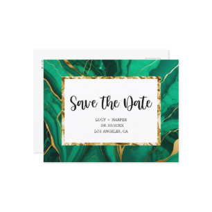 Postal De Anuncios Emerald Green & Gold Agate Wedding Save the date
