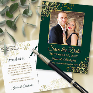 Postal De Anuncios Emerald Green & Gold Photo Save the Date Boda