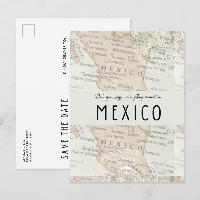 Postal De Anuncios Empaquetar tus bolas Mapa de México Boda Guardar l (Anverso / Reverso)