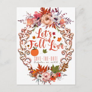 Postal De Anuncios Enamorémonos Floral de otoño salvamos la fecha