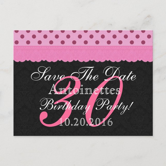 Postal De Anuncios Encaje rosa y negro para guardar la fecha de cumpl (Anverso)