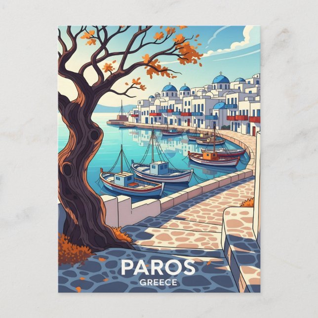 Postal De Anuncios Encantadora escena del puerto de Paros Grecia (Anverso)