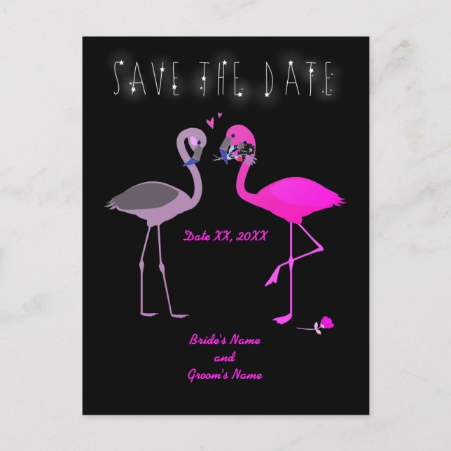 Postal De Anuncios Encantadora pareja de flamingo salva al Boda de ci (Anverso)