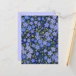 Postal De Anuncios Encantadoras Flores de Vinca Dispersas Azul Profun