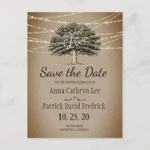 Postal De Anuncios Enraizada en amor Rustic Tree String Lights Save D
