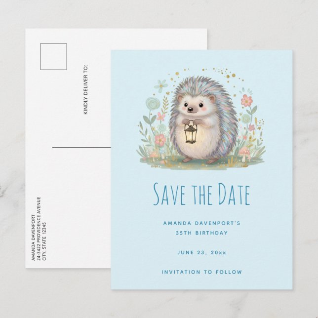 Postal De Anuncios Erizo lindo con linterna (Anverso / Reverso)