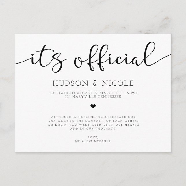 Postal De Anuncios Es el Boda oficial del Elopement (Anverso)