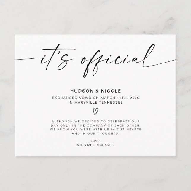 Postal De Anuncios Es el Boda oficial del Elopement (Anverso)