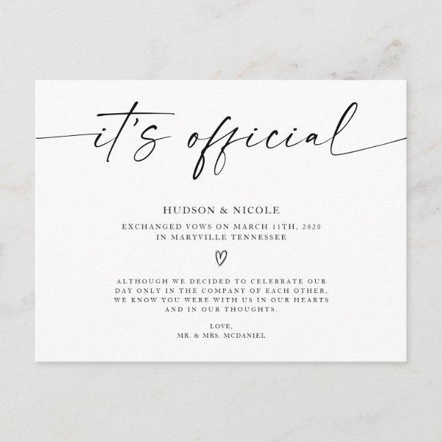 Postal De Anuncios Es el Boda oficial del Elopement (Anverso)