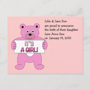 Postal De Anuncios Es un oso rosa de niña