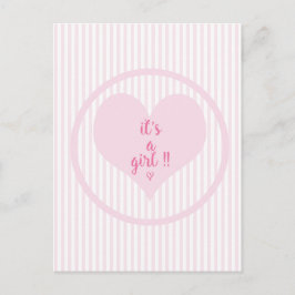 Postal De Anuncios ES UNA NIÑA - Rayas suaves de color rosa y blanco