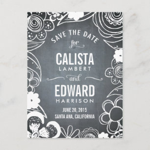 Postal De Anuncios Esbozo Floral Guardar la fecha - Tablero