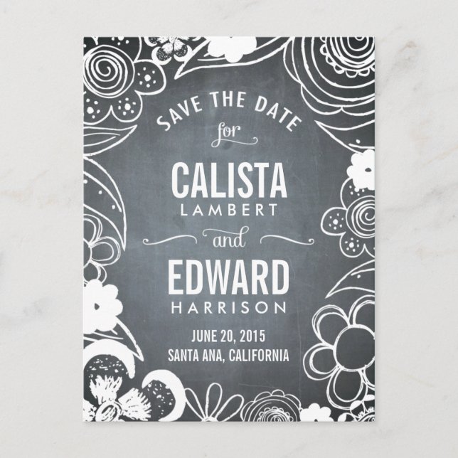 Postal De Anuncios Esbozo Floral Guardar la fecha - Tablero (Anverso)