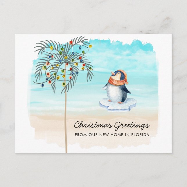 Postal De Anuncios Escena de playa de pingüino lindo Familia en vacac (Anverso)