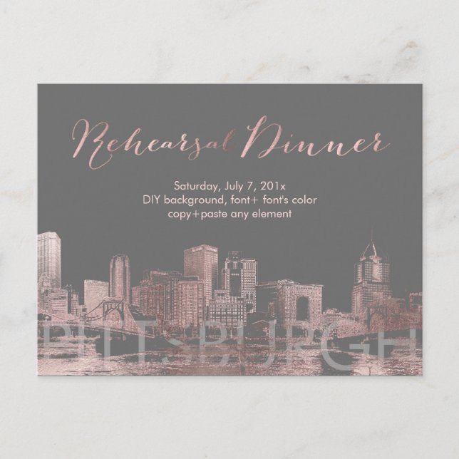 Postal De Anuncios Escenario de la cena Rosa Oro Pittsburgh Skyline (Anverso)