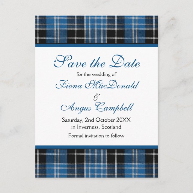 Postal De Anuncios Escocés Clarke Clark Tartan Wedding Save the Date (Anverso)