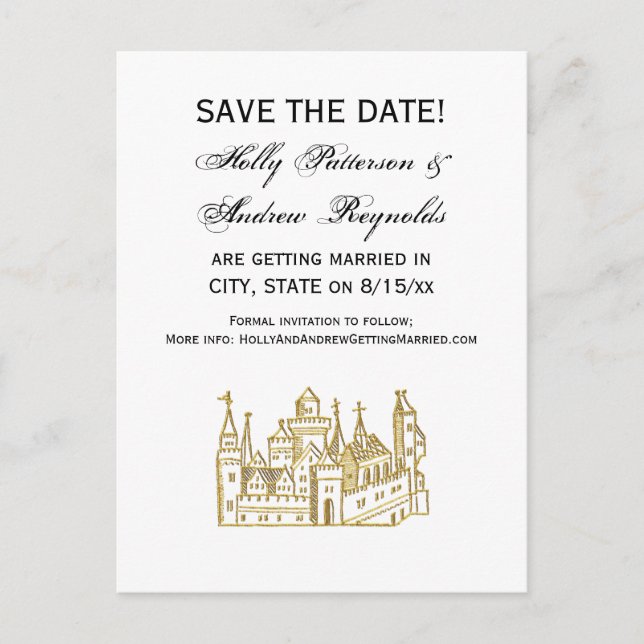 Postal De Anuncios Escudo de Castillo Heráldico Antiguo #2 Falso Oro (Anverso)