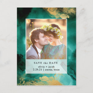 Postal De Anuncios Esmeralda Glamour Ahorro de fecha de boda con fo