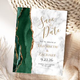 Postal De Anuncios Esmeralda Verde Oro Ágata Mármol Salva la Fecha