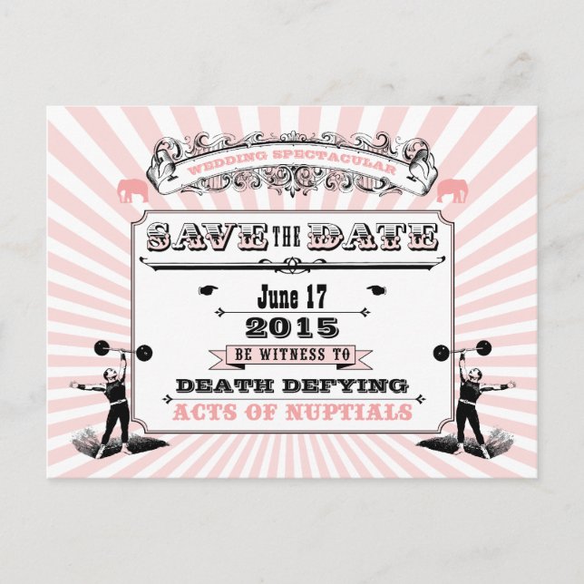 Postal De Anuncios Espectacular Boda Circus Steampunk Save The Date (Anverso)