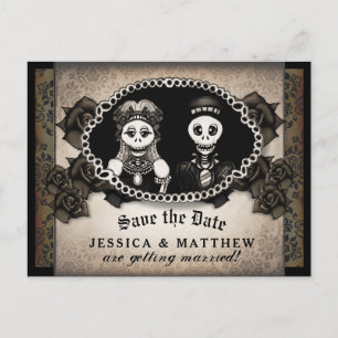 Postal De Anuncios Esqueletos de antigüedades de Halloween Boda Brown