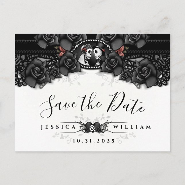 Postal De Anuncios Esqueletos de boda de encaje de Halloween en blanc (Anverso)