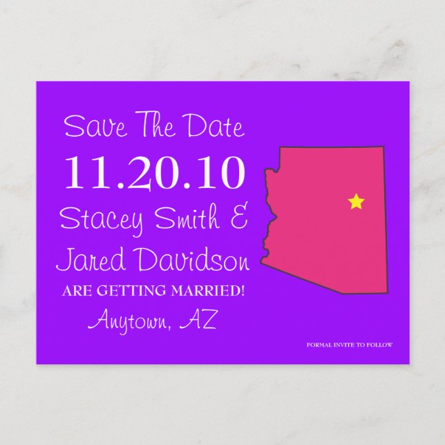 Postal De Anuncios Estado de Save the Date personalizable - ARIZONA (Anverso)