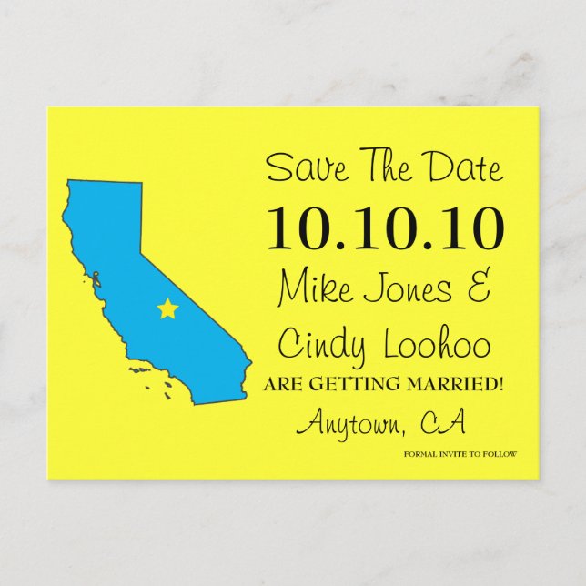 Postal De Anuncios Estado de Save the Date personalizable - CALIFORNI (Anverso)