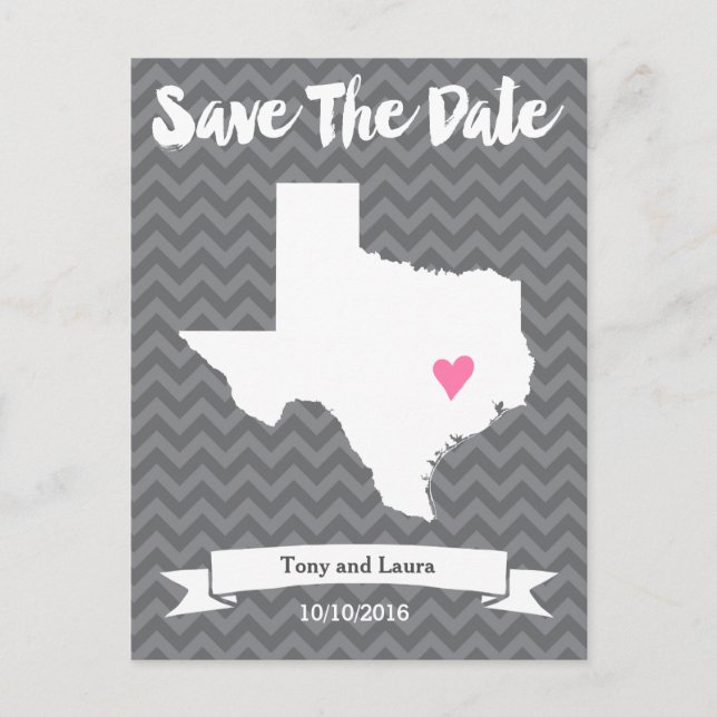 Postal De Anuncios Estado de Texas Chevron Save The Date Mapa de Arte (Anverso)