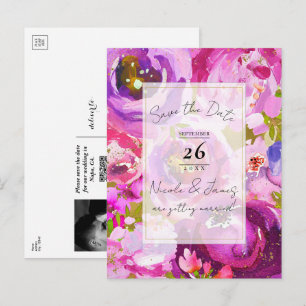 Postal De Anuncios Estallidos de Floral Vibrante Rosa y Morado Ahorre