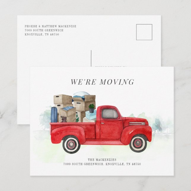Postal De Anuncios Estamos cambiando de dirección Camión Rojo (Anverso / Reverso)