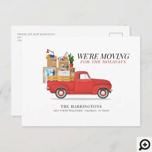 Postal De Anuncios Estamos Moviento Camión Rojo Cambio de Dirección