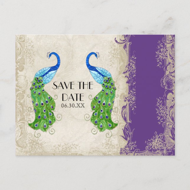 Postal De Anuncios Estilo Art Deco Pavón Morado y Crema Encaje Antigu (Anverso)