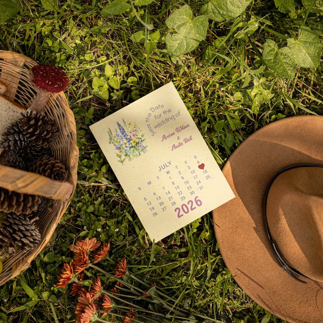 Postal De Anuncios Estilo de calendario Boda Guardar la fecha Julio (Subido por el creador)