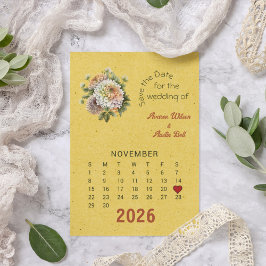 Postal De Anuncios Estilo de calendario Boda Guardar la fecha Noviemb