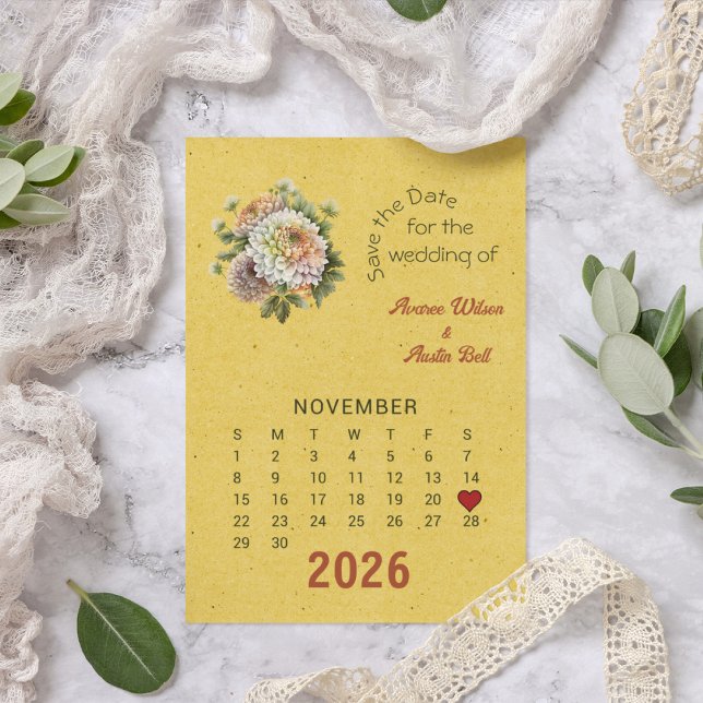 Postal De Anuncios Estilo de calendario Boda Guardar la fecha Noviemb (Subido por el creador)