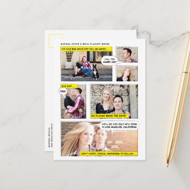 Postal De Anuncios Estilo de libro de historietas Guardar la fecha (Anverso/Reverso In Situ)