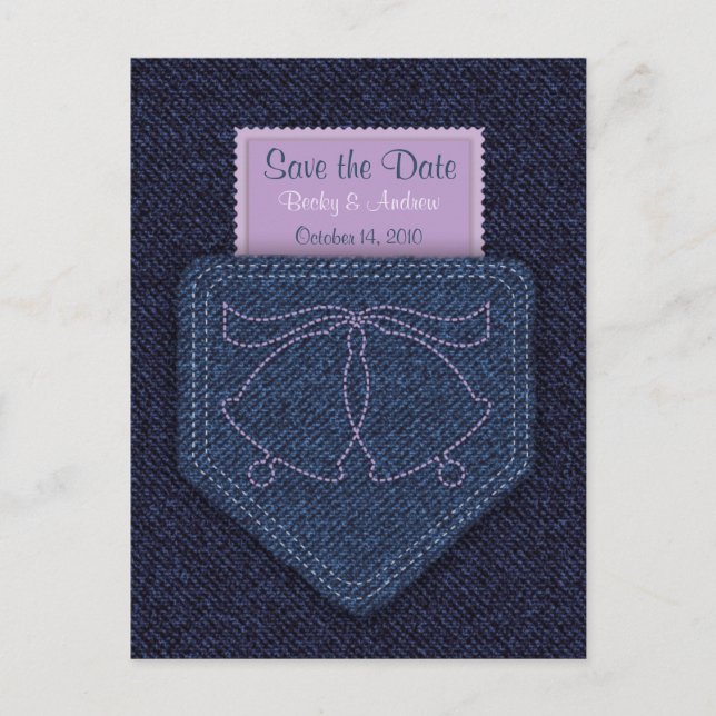 Postal De Anuncios Estilo de país Denim Azul y Púrpura Guardar fecha (Anverso)