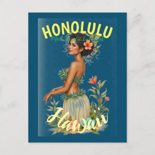 Postal De Anuncios Estilo Vintage Hawaiano Viaje Honolulu Medio Pacíf