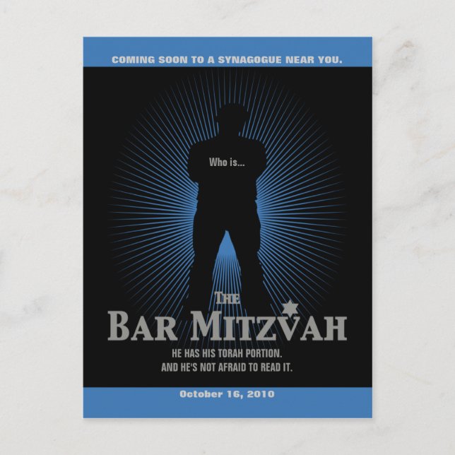 Postal De Anuncios Estrella de cine Bar Mitzvah Salvar la fecha Negro (Anverso)