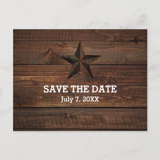Postal De Anuncios Estrella de madera oxidada occidental Save the Dat (Anverso)