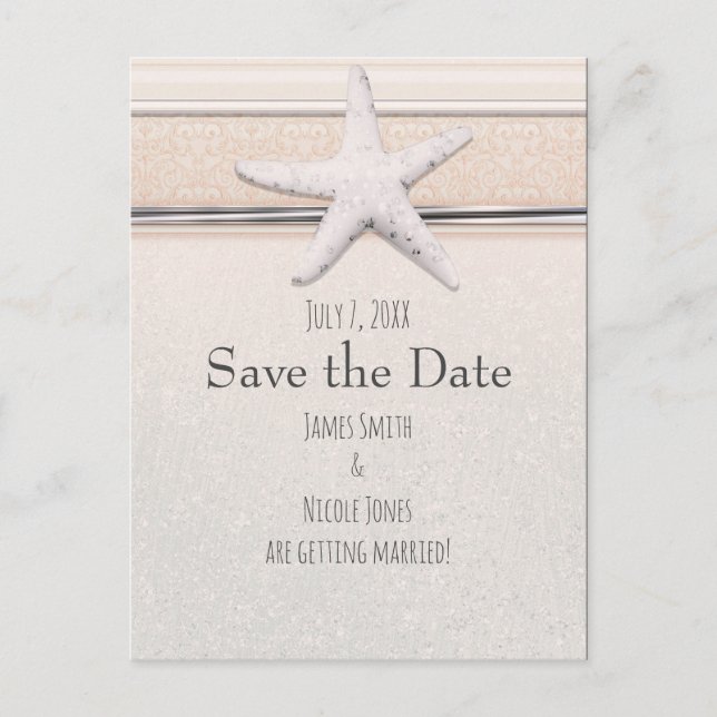 Postal De Anuncios Estrella de Mar Blanca Crema Playa Boda Save the D (Anverso)