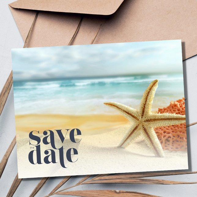 Postal De Anuncios Estrella de Mar Casual para Boda en la Playa Guard (Casual Starfish Beach Wedding Save the Date Postcard)