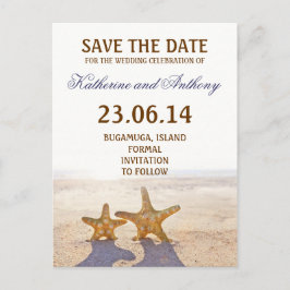Postal De Anuncios estrella de mar de playa guardar la fecha romántic
