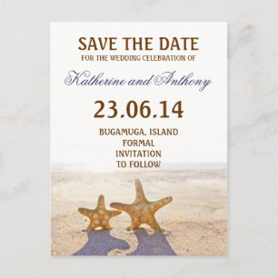 Postal De Anuncios estrella de mar de playa guardar la fecha romántic