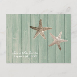 Postal De Anuncios Estrella de Mar Dorada y Madera Elegante Playa Sav