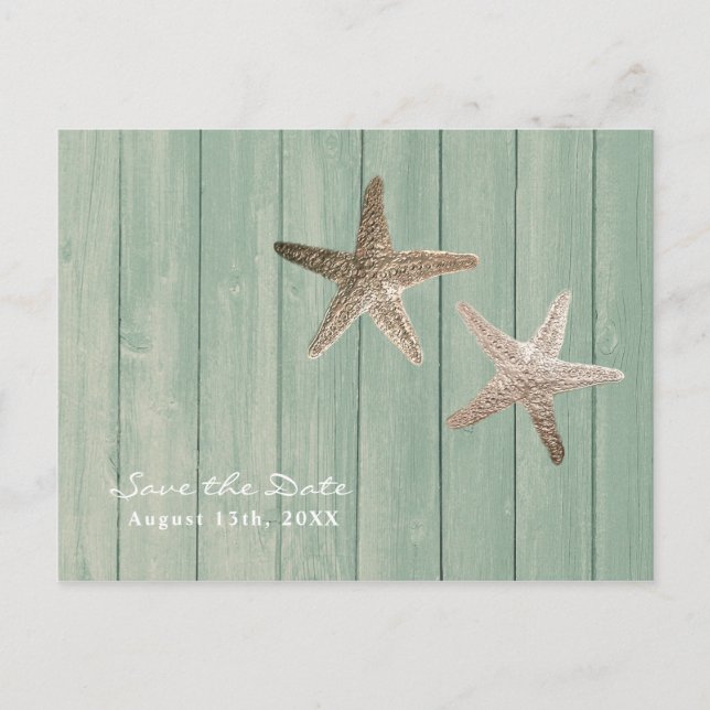 Postal De Anuncios Estrella de mar dorada y madera Elegante playa Sav (Anverso)