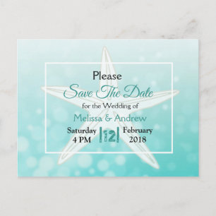 Postal De Anuncios Estrella de Mar Turquesa Playa Tema Boda Guardar l