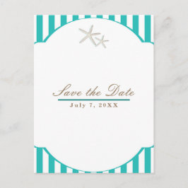 Postal De Anuncios Estrella de mar Verde azulado Rayado Playa Elegant